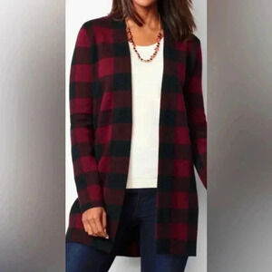Talbots Buffalo plaid merino wool duster cardigan no size tag
